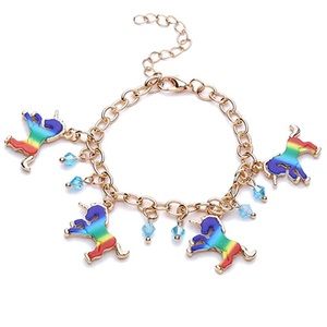 Rainbow Unicorn Charm Bracelet – Gold Chain with Colorful Enamel Pendants